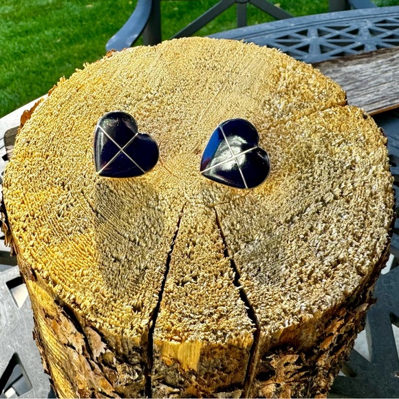 Southwestern Inspired Sterling Silver and Lapis Heart Earrings - Post Style - Picture 10 of 14